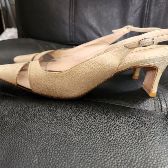 Rene Mancini Cream Leather Reptile Skin Heels Slingback Shoes 35.5 Vintage - Picture 5 of 9